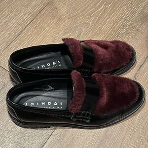 Joshua Sanders Burgundy Faux Fur Loafers